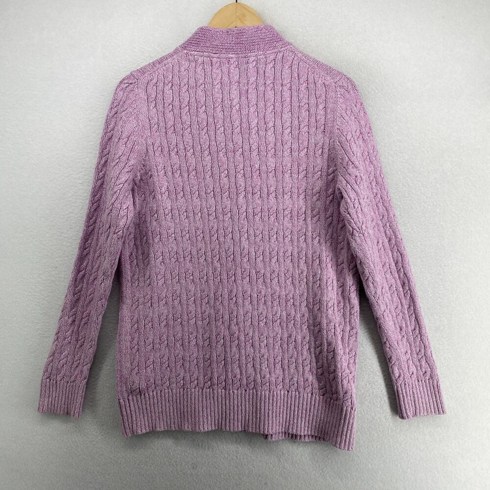 LL BEAN Cardigan Womens L Sweater Button Up Ribbed Cable Knit Cotton Purple - Picture 2 of 11